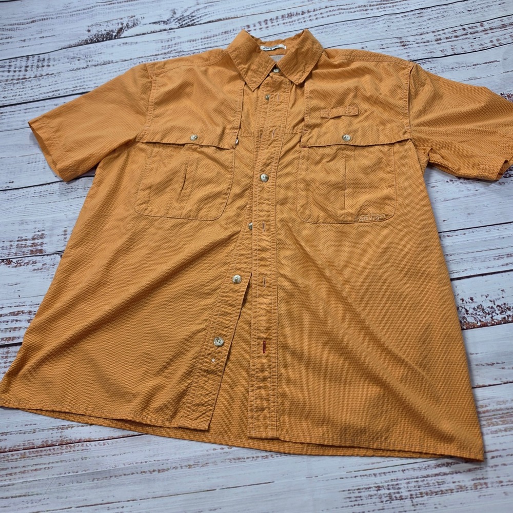Orvis Fishing Shirt Mens Medium Orange Good Trout Bum Short Sleeve Ventilated
